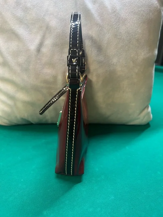 Dooney & Bourke Red Patent Leather Mini Hobo Bag | White Contrast Stitch EUC - Picture 7 of 8